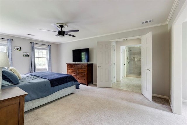 3707 Dunwoody Club Dr, Atlanta, GA 30350 - bedroom featuring light colored carpet, crown molding, a ceiling fan, and baseboards