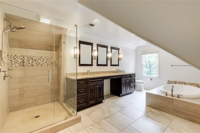 3707 Dunwoody Club Dr, Atlanta, GA 30350 - full bath with double vanity, a stall shower, a bath, and toilet