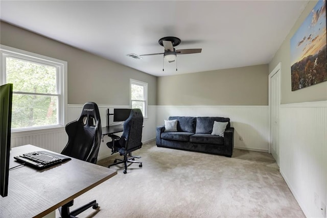 3707 Dunwoody Club Dr, Atlanta, GA 30350 - office space featuring ceiling fan, a wainscoted wall, and carpet flooring