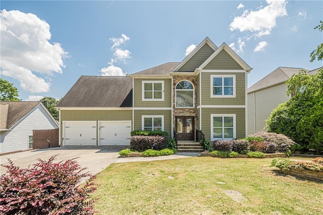 875 Soaring Cir, Marietta, GA 30062 - view of front of property featuring driveway, an attached garage, a front yard, and french doors