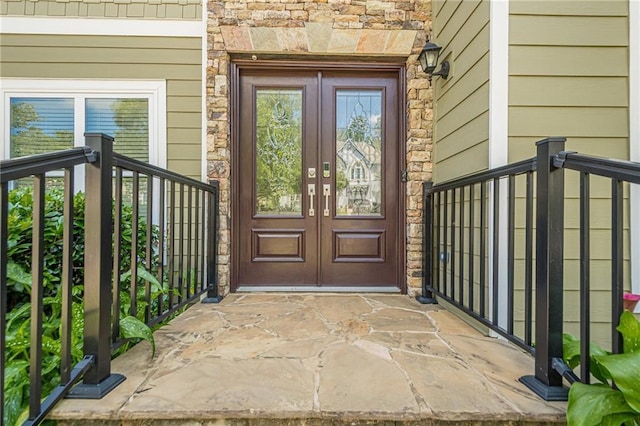 875 Soaring Cir, Marietta, GA 30062 - doorway to property with french doors and stone siding