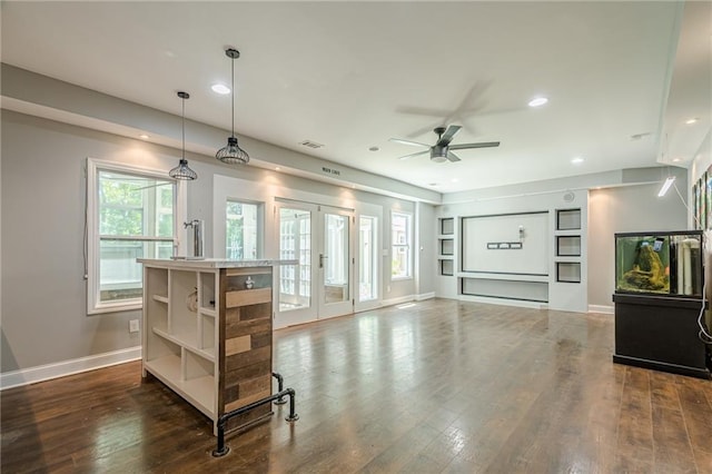 875 Soaring Cir, Marietta, GA 30062 - living area with ceiling fan, dark wood-style flooring, recessed lighting, and french doors