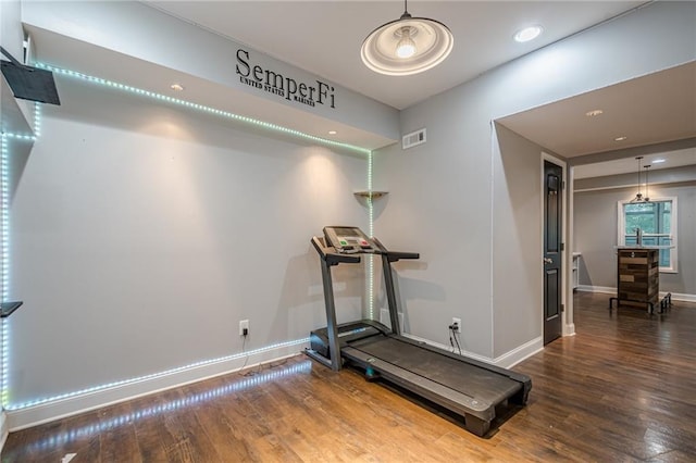 875 Soaring Cir, Marietta, GA 30062 - workout area with wood finished floors and recessed lighting