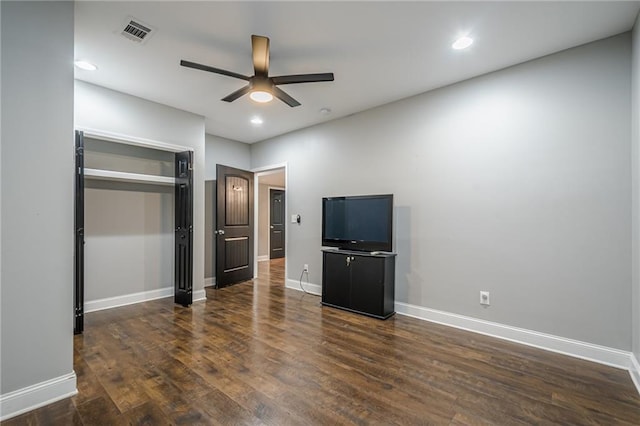 875 Soaring Cir, Marietta, GA 30062 - unfurnished bedroom with dark wood-style floors, a closet, recessed lighting, and ceiling fan