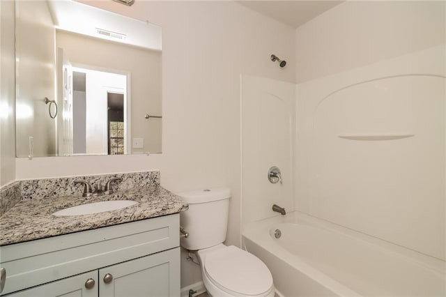 full bathroom with vanity, toilet, and shower / bathtub combination