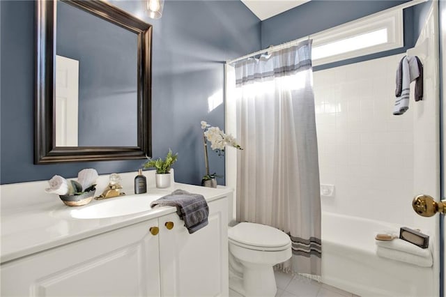 4963 Kingsbridge Ct, Powder Springs, GA 30127 - full bathroom featuring vanity, toilet, shower / tub combo, and tile patterned flooring