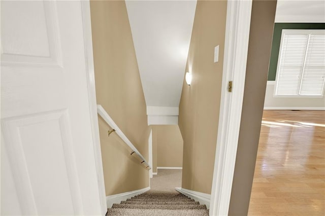 4963 Kingsbridge Ct, Powder Springs, GA 30127 - stairway featuring baseboards and wood finished floors