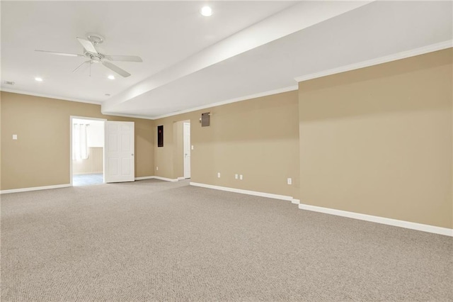 4963 Kingsbridge Ct, Powder Springs, GA 30127 - carpeted empty room featuring baseboards, ceiling fan, recessed lighting, and ornamental molding
