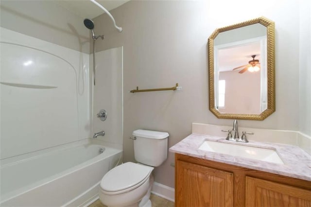 full bathroom with vanity, tub / shower combination, and toilet