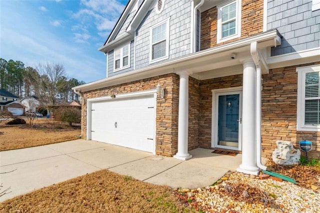 exterior space with a garage