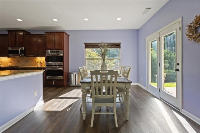 211 Parc Dr, Canton, GA 30114 - dining room featuring dark wood-style flooring, baseboards, and recessed lighting