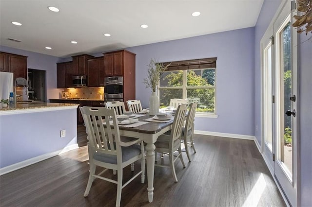 211 Parc Dr, Canton, GA 30114 - dining space featuring dark wood-type flooring, baseboards, and recessed lighting