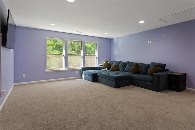 211 Parc Dr, Canton, GA 30114 - carpeted living area with attic access, baseboards, and recessed lighting