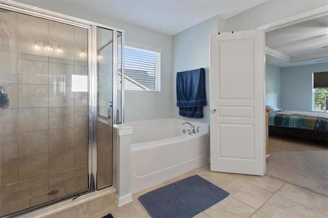 211 Parc Dr, Canton, GA 30114 - bathroom featuring ensuite bath, a garden tub, a shower stall, and tile patterned flooring