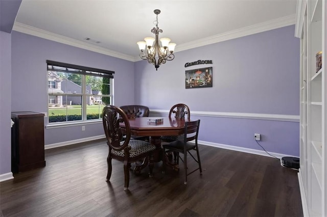 211 Parc Dr, Canton, GA 30114 - dining area with a chandelier, wood finished floors, ornamental molding, and baseboards