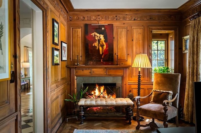 675 W Paces Ferry Rd NW Unit 11, Atlanta, GA 30327 - sitting room featuring a tiled fireplace and wooden walls