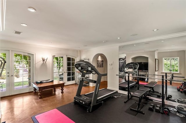 675 W Paces Ferry Rd NW Unit 11, Atlanta, GA 30327 - workout area with arched walkways, ornamental molding, french doors, and recessed lighting