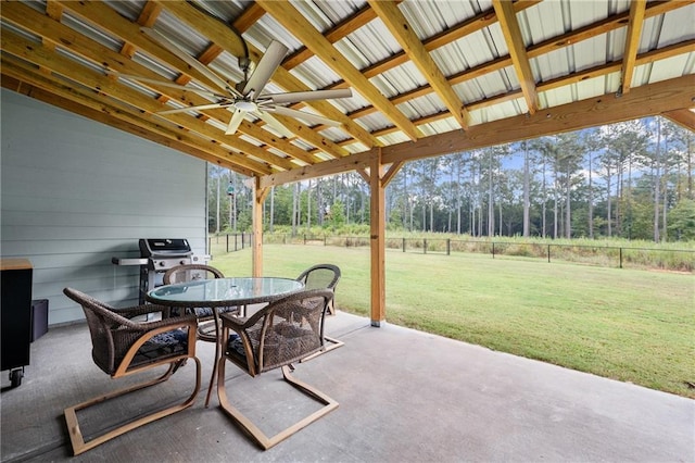 view of patio / terrace with ceiling fan and a grill