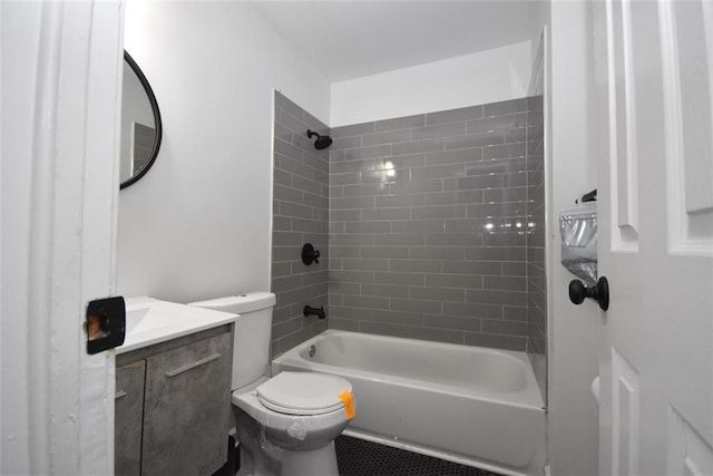 full bathroom with toilet, vanity, and bathing tub / shower combination