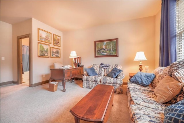 living room with light colored carpet