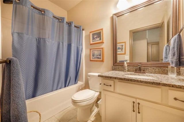 full bathroom with tile patterned floors, vanity, toilet, and shower / bath combo