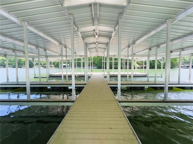 view of dock with a water view