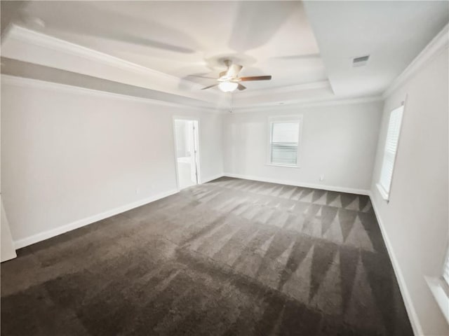 3650 Lindsy Brooke Ct, Douglasville, GA 30135 - carpeted spare room with a tray ceiling, ceiling fan, baseboards, and ornamental molding
