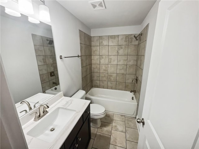 3650 Lindsy Brooke Ct, Douglasville, GA 30135 - bathroom with toilet, vanity, bathtub / shower combination, and tile patterned floors