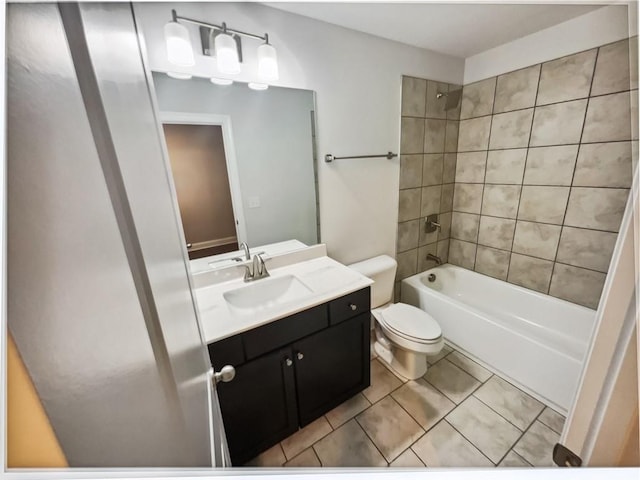 3650 Lindsy Brooke Ct, Douglasville, GA 30135 - bathroom featuring toilet, vanity, tile patterned floors, and shower / tub combination