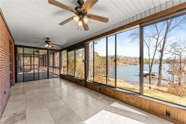 4777 Destitute Way, Gainesville, GA 30506 - unfurnished sunroom with a water view and ceiling fan