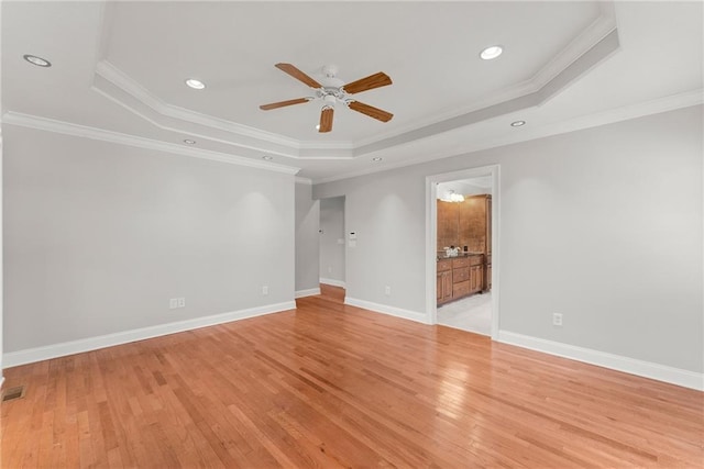 4777 Destitute Way, Gainesville, GA 30506 - unfurnished room featuring a raised ceiling, a ceiling fan, light wood-style floors, baseboards, and recessed lighting