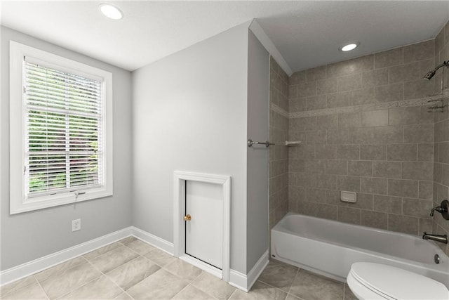 4777 Destitute Way, Gainesville, GA 30506 - bathroom featuring tile patterned flooring, toilet, baseboards, bathtub / shower combination, and recessed lighting