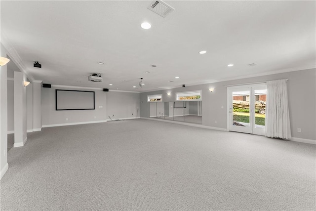 4777 Destitute Way, Gainesville, GA 30506 - home theater featuring ornamental molding, carpet flooring, baseboards, and recessed lighting