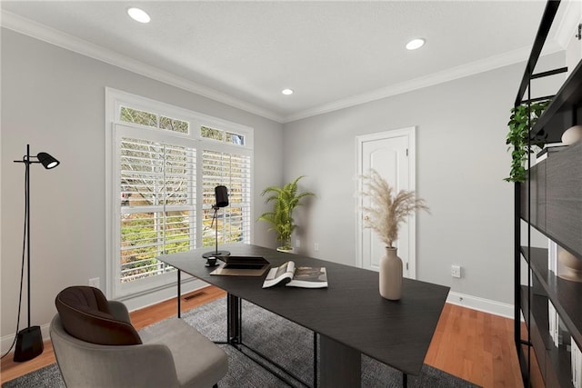 4777 Destitute Way, Gainesville, GA 30506 - home office featuring wood finished floors, recessed lighting, crown molding, and baseboards