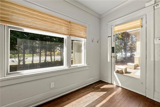 entryway with baseboards and dark wood finished floors