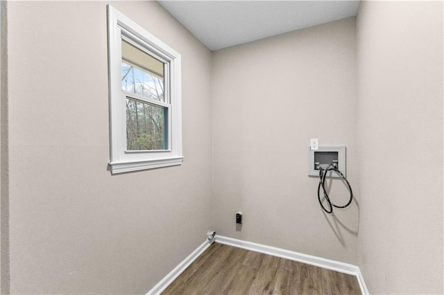 washroom with hardwood / wood-style floors and hookup for a washing machine