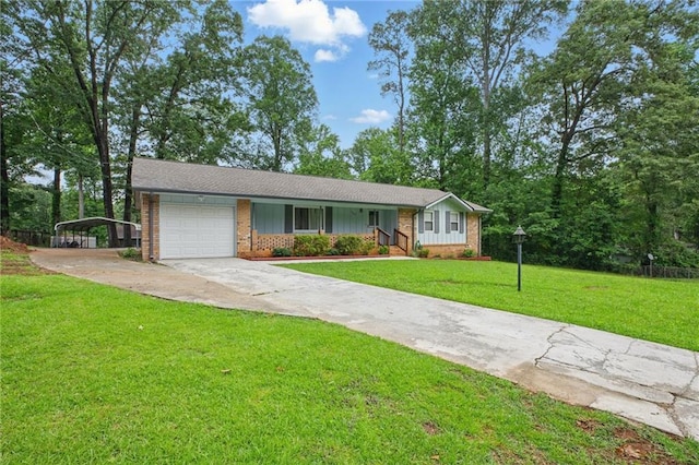 1960 Oak Leaf Ct SW, Marietta, GA 30008 - view of front of home featuring driveway, brick siding, a front lawn, covered porch, and a garage