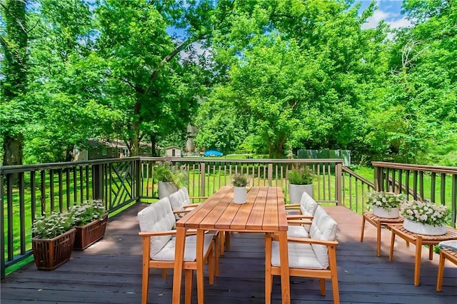 4078 Bouldercrest Rd, Ellenwood, GA 30294 - wooden deck featuring outdoor dining space