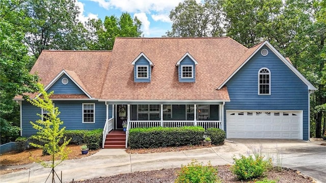 101 Cherokee Dr S, Waleska, GA 30183 - cape cod-style house with covered porch, driveway, a garage, and a shingled roof