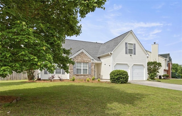 3971 Canebrake Ln, Douglasville, GA 30134 - traditional-style home with driveway, a garage, a front lawn, and a chimney