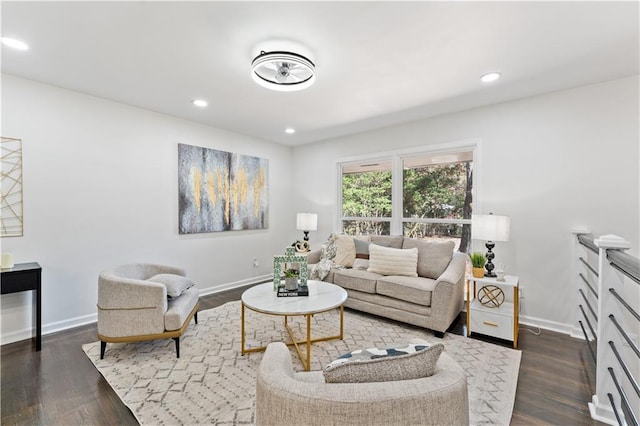 living room featuring dark wood-type flooring