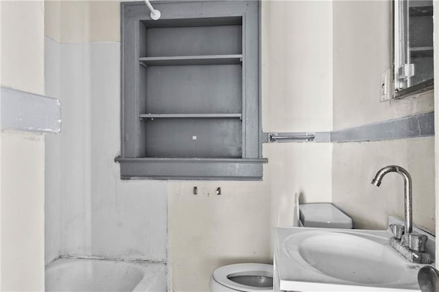 full bath with toilet, a bath, and vanity
