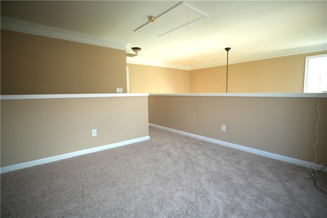 carpeted empty room with ornamental molding