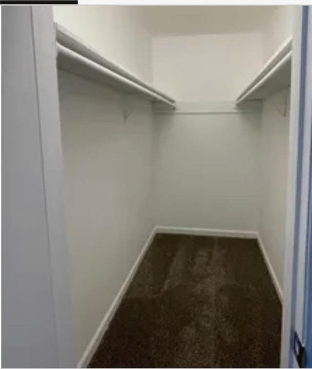 spacious closet featuring dark carpet