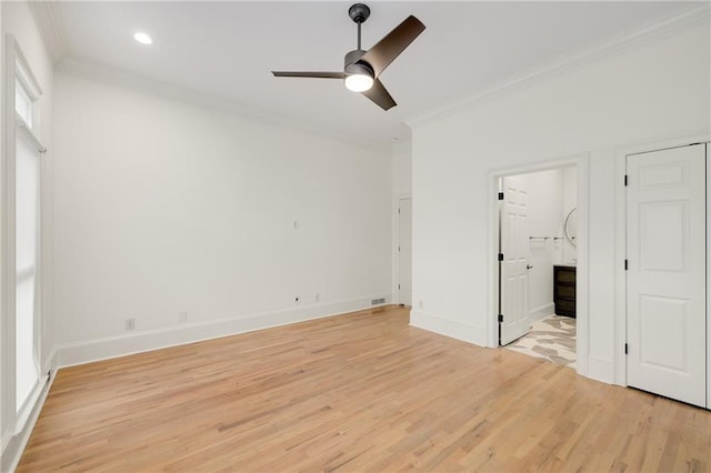 510 Northland Ridge Ct, Sandy Springs, GA 30342 - unfurnished bedroom with crown molding, light wood-style flooring, recessed lighting, ensuite bathroom, and a ceiling fan