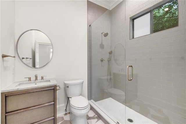 510 Northland Ridge Ct, Sandy Springs, GA 30342 - bathroom with vanity, a stall shower, and crown molding