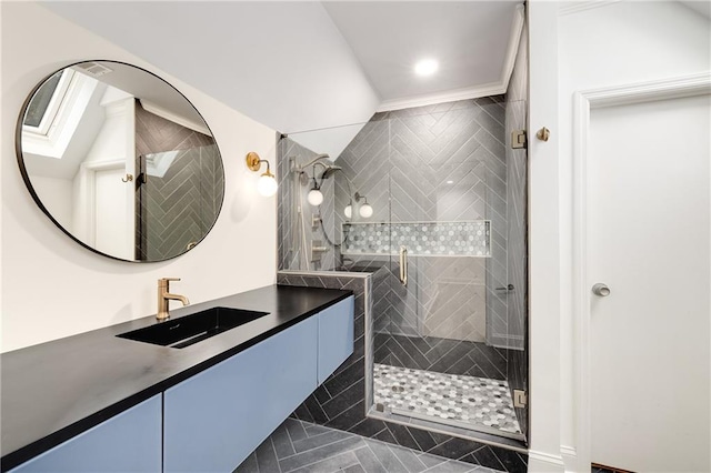 510 Northland Ridge Ct, Sandy Springs, GA 30342 - full bath with vanity, a shower stall, tile patterned floors, and recessed lighting