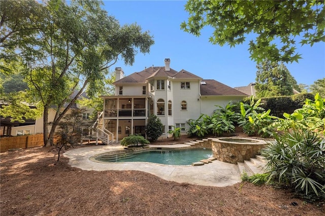 510 Northland Ridge Ct, Sandy Springs, GA 30342 - view of pool with a sunroom, stairs, an in-ground hot tub, and a patio