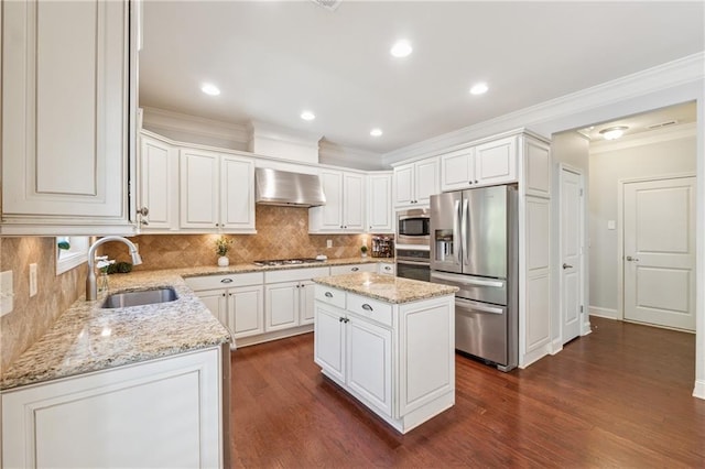 4650 Brighton View Trl, Cumming, GA 30040 - kitchen featuring a sink, wall chimney range hood, light stone countertops, and stainless steel appliances