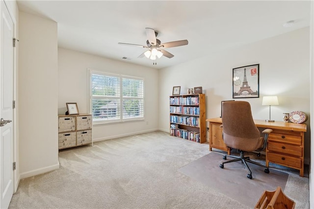 4650 Brighton View Trl, Cumming, GA 30040 - home office featuring visible vents, ceiling fan, carpet, and baseboards